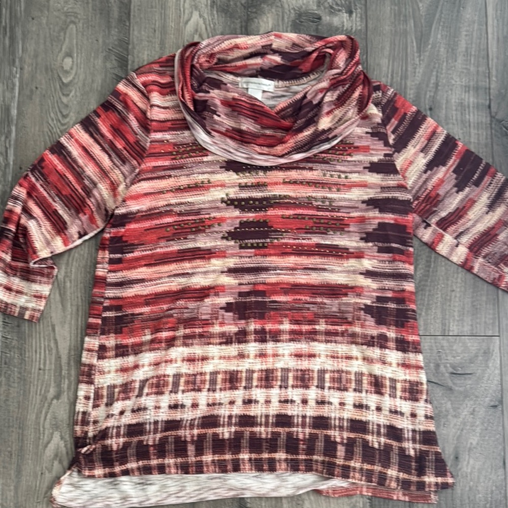 Christopher & Banks Red and Brown Cowl Neck Tunic